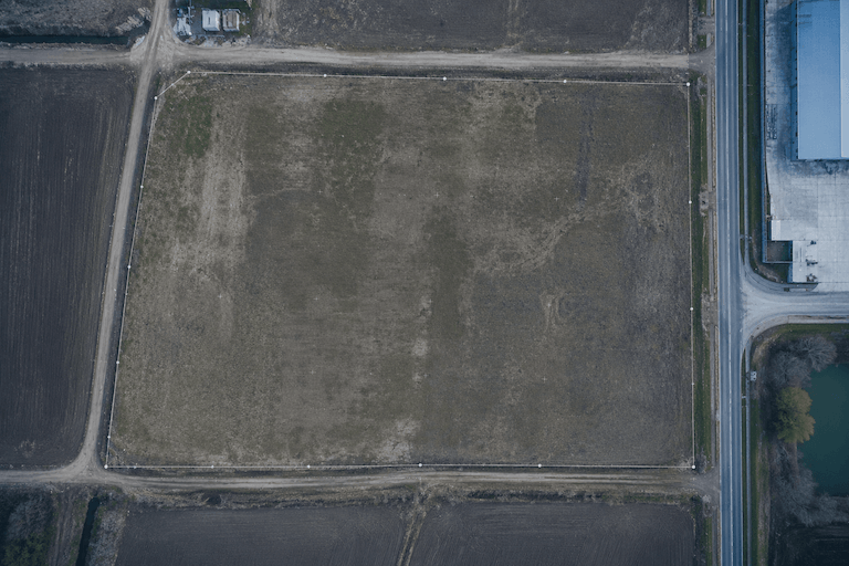 Orthophotomap of an investment site - drone aerial view with survey points